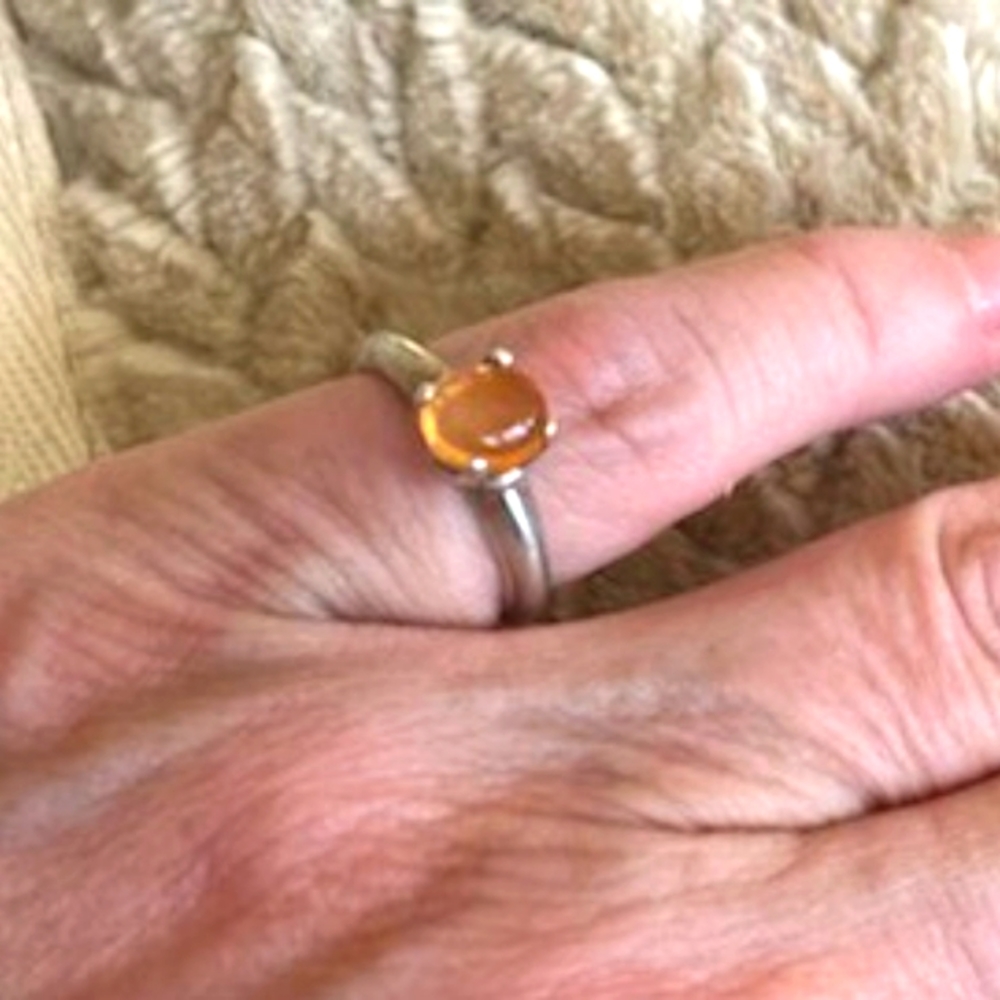 Vintage Sterling Silver Ring Size 5 with Dark Orange Colored Stone Stamped 925